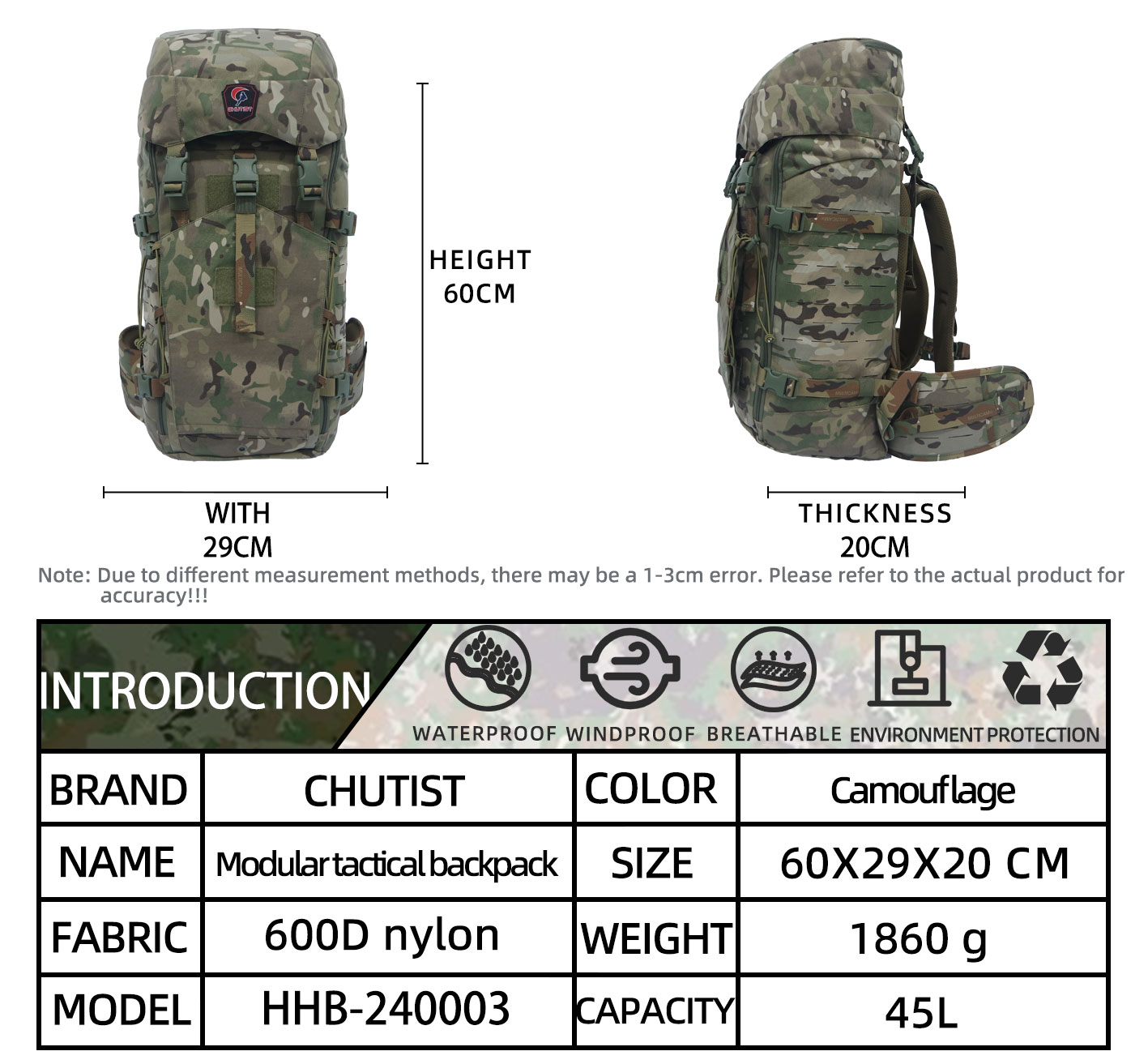 Chutist 45L modular tactical backpack military outdoor backpack Chutist 45L modular tactical backpack military outdoor backpack