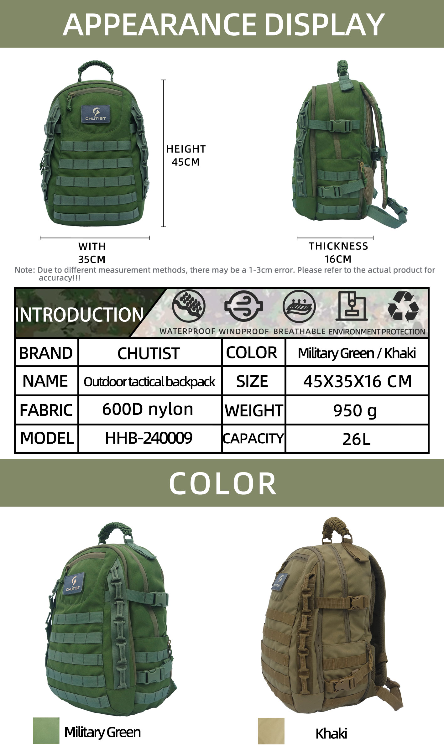 tactical backpack with external attachment system EDC backpack