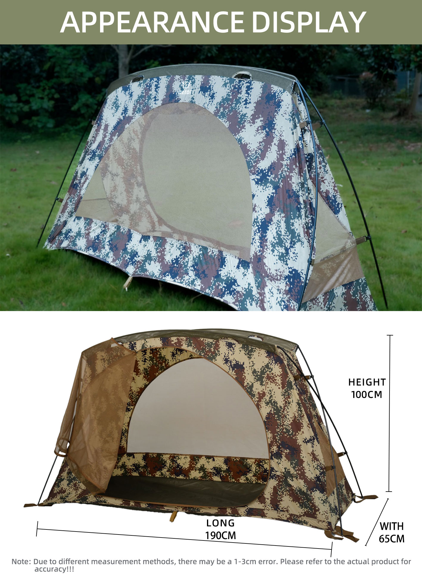 Waterproof camouflage tent for outdoor camping with durable Oxford fabric and windproof design