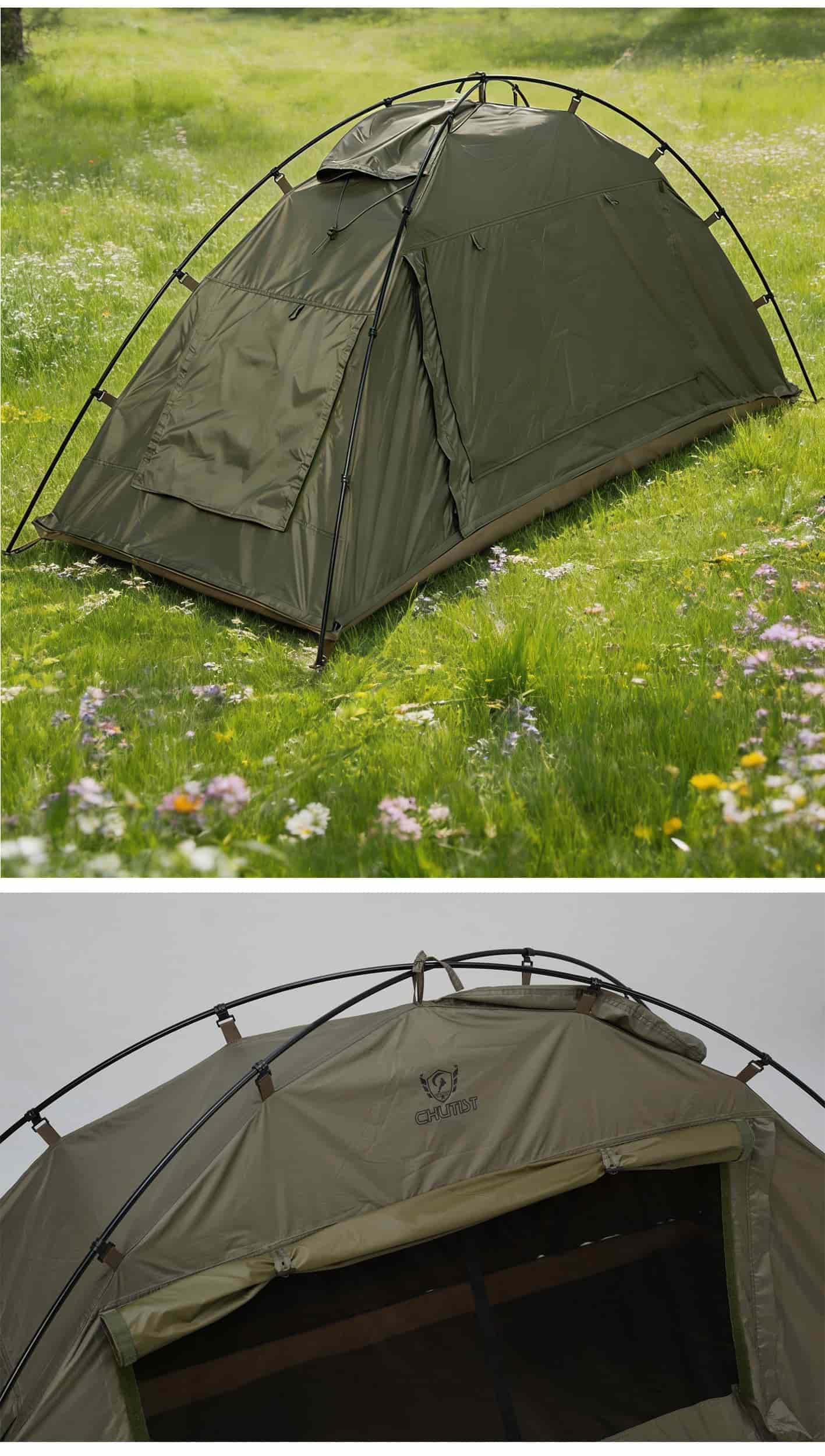 Lightweight waterproof camping tent with canopy protection for outdoor and tactical use.jpg