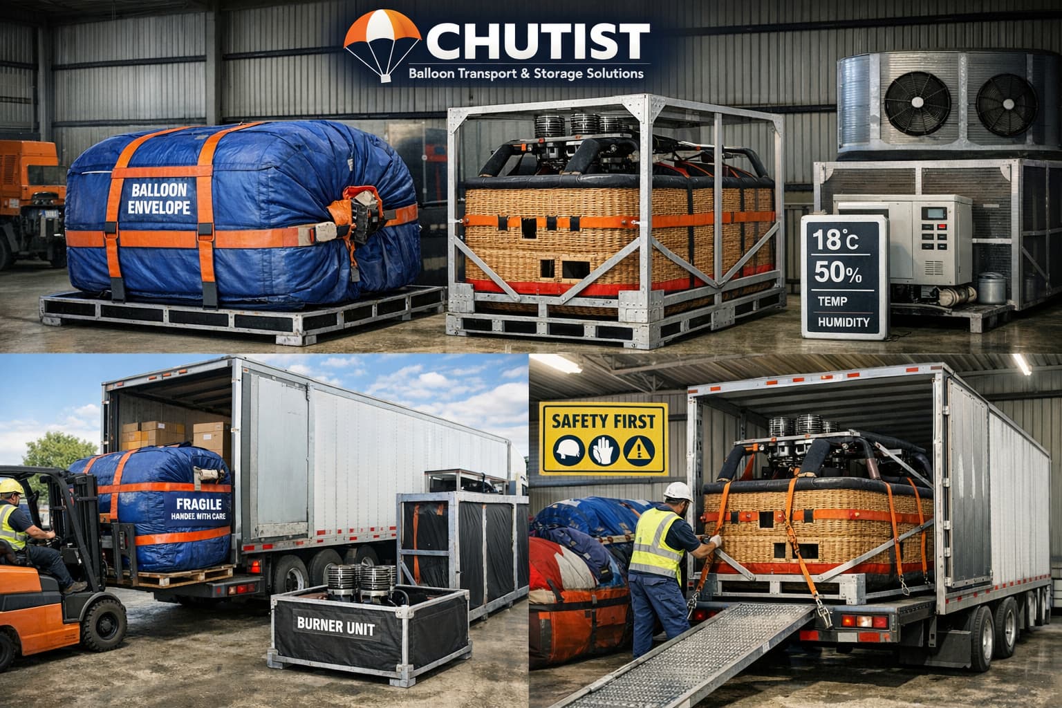 Learn professional hot air balloon transportation and storage solutions, including equipment packaging, environmental control, and logistics safety practices by CHUTIST.