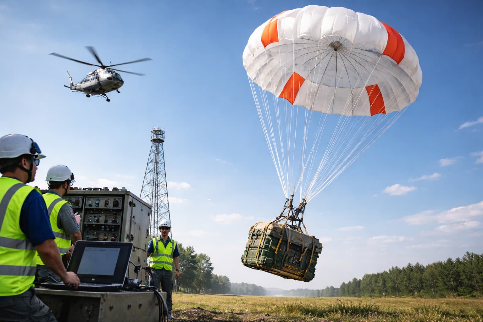 parachute drop test conducted to evaluate deployment performance and safety standards in aviation parachute systems