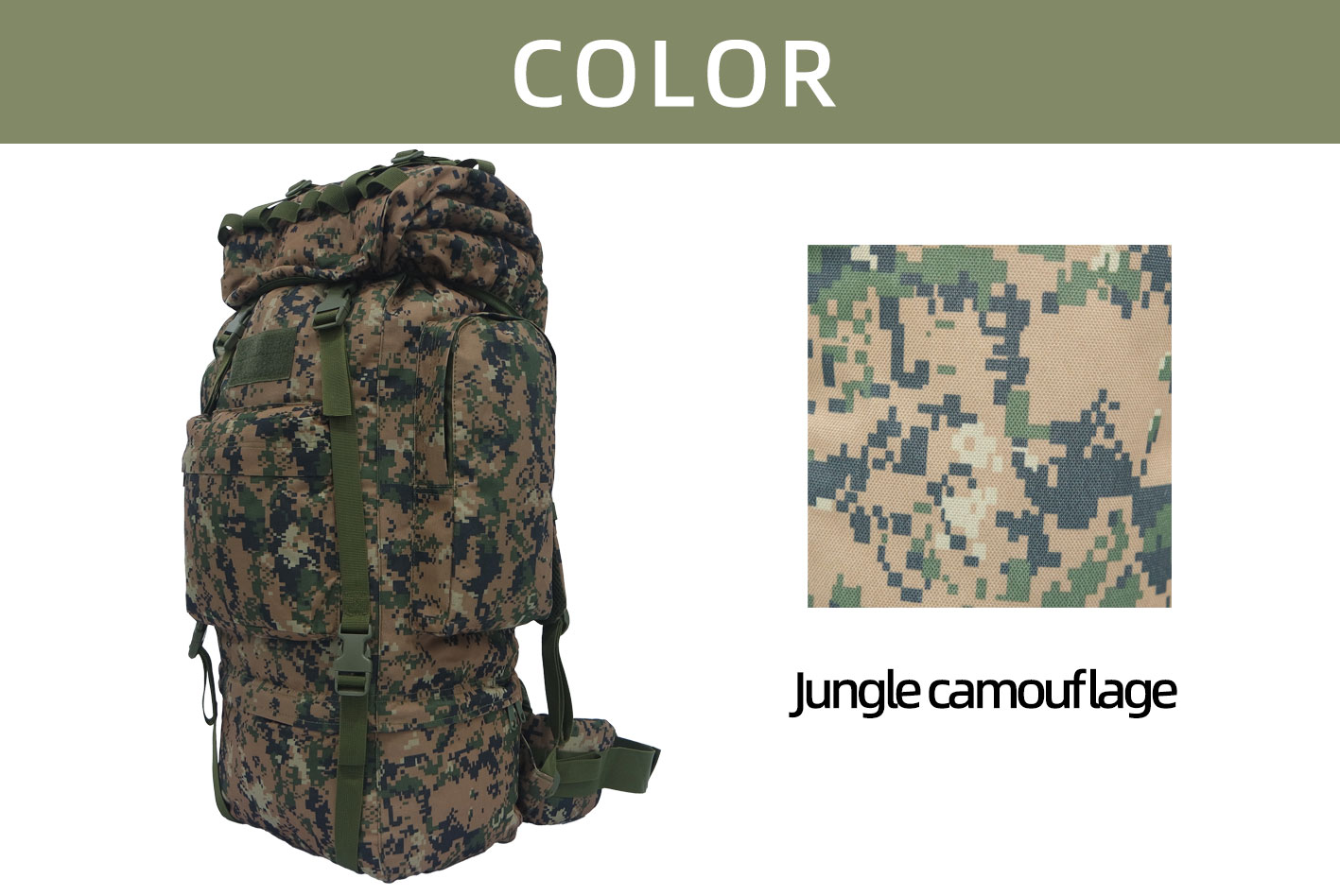 Advanced MOLLE system on military tactical backpack for gear expansion and customization