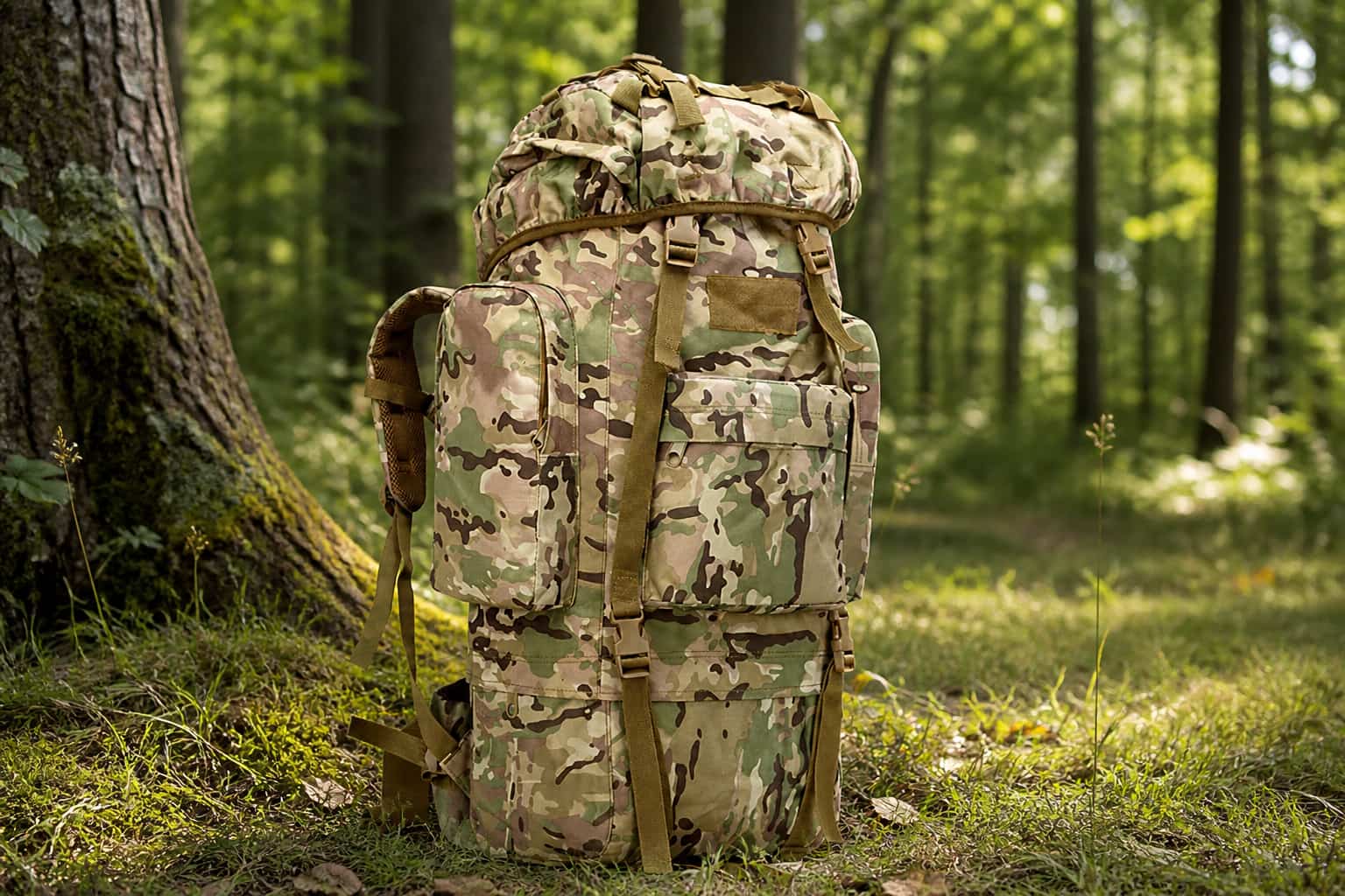Chutist backpack camouflage in forest environment tactical hiking use.jpg