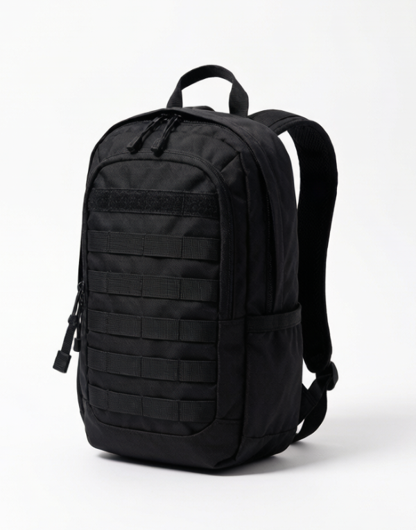 CHUTIST tactical mini backpack - compact 15-liter black pack with MOLLE webbing and hydration sleeve