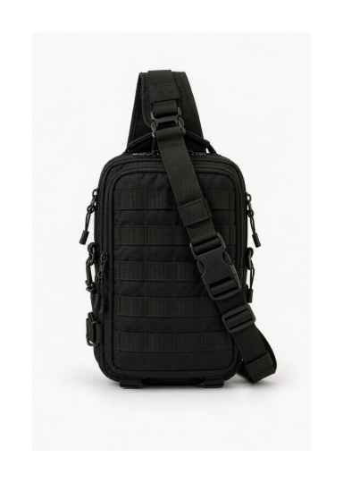 A compact tactical sling bag with a single diagonal shoulder strap, MOLLE webbing, zippered compartments and an adjustable strap, shown on a clean white background.