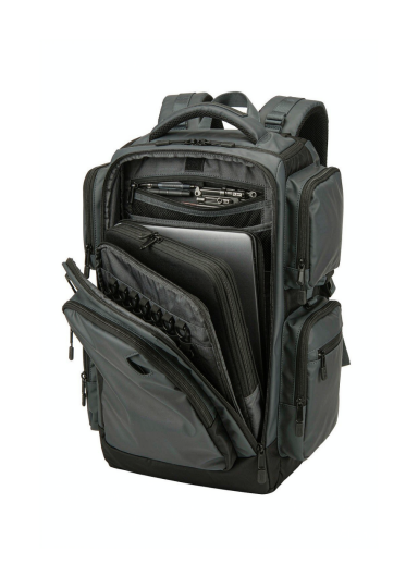 A professional EDC work backpack in sleek water-resistant fabric with a padded laptop sleeve, organized compartments and a top handle, shown on a clean white background.